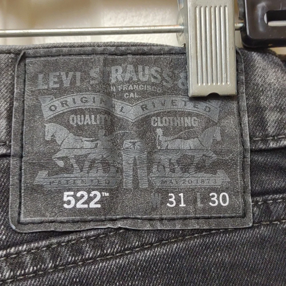 Levi's Men's 522 Black Label Washed Black Distressed Straight Stretch Jeans